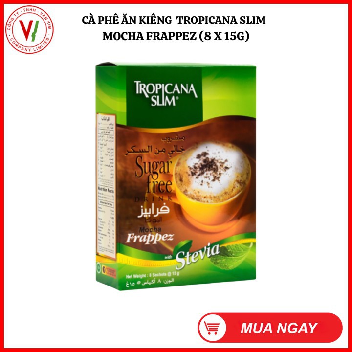 Cà phê ăn kiêng không đường chiết xuất từ lá cỏ ngọt Tropicana Slim Mocha 120g (8 x 15g)