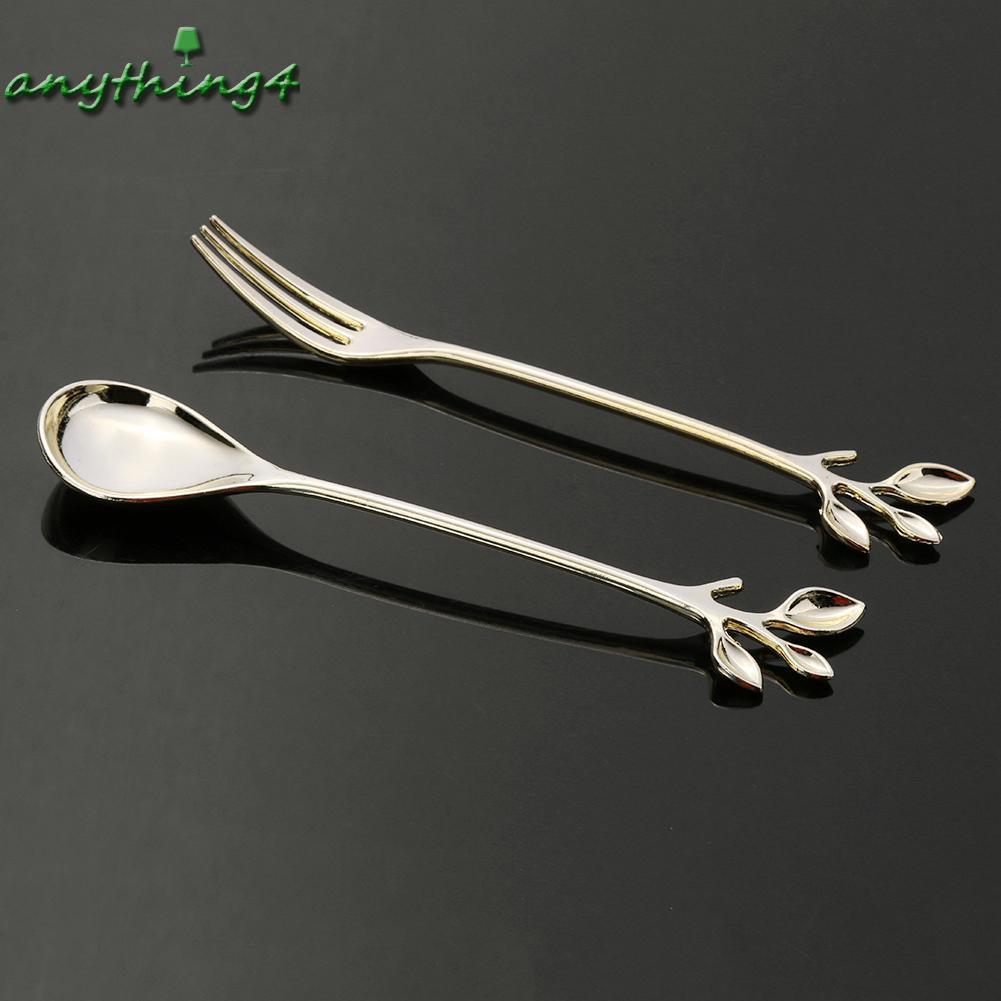 ♚any♚ Convenient 2pcs/Set Coffee Dessert Spoon Vintage Royal Style Branch Shape Cutlery Fork