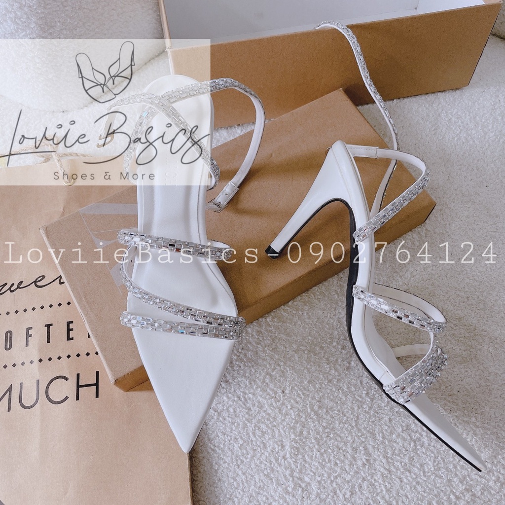 SANDAL CAO GÓT LOVIIE BASICS - GUỐC NỮ 9P MŨI NHỌN - GIÀY THỜI TRANG QUAI CHÉO ĐÍNH ĐÁ G221002