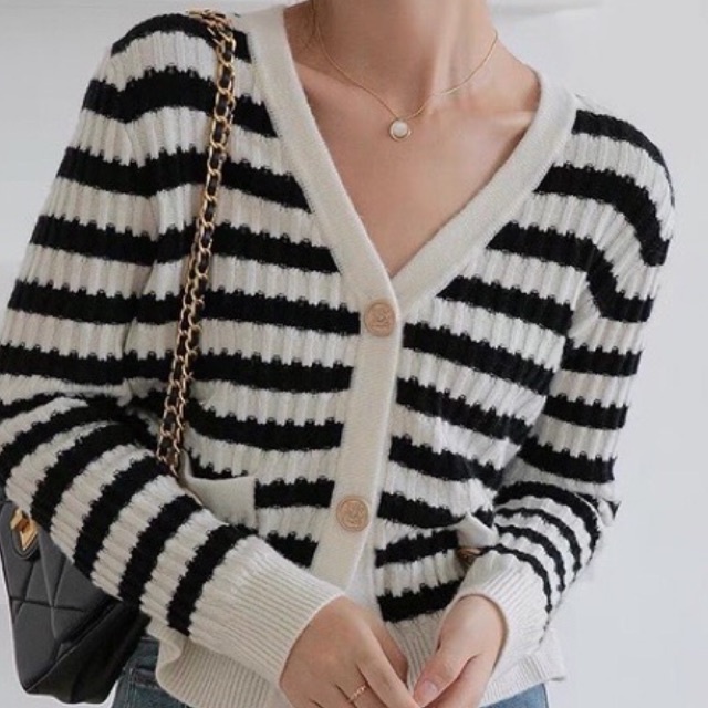 ÁO CARDIGAN SỌC NGANG DÁNG NGẮN