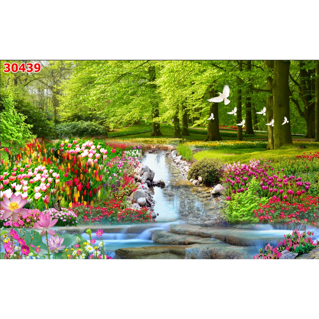 Tranh 3D phong cảnh vườn hoa tuyệt đẹp