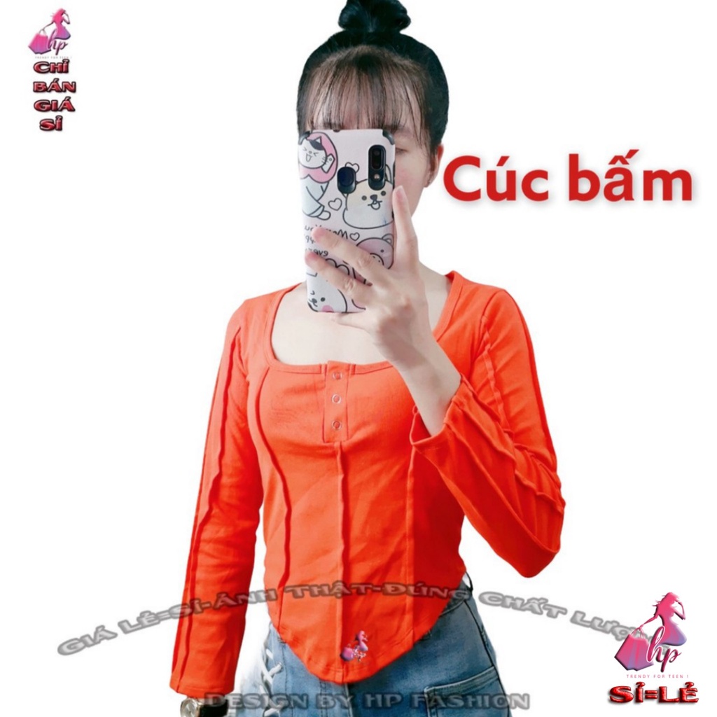 Áo cổ vuông form dài ôm body nữ thun cotton borip mịn xịn cúc bấm tay dài mẫu trơn