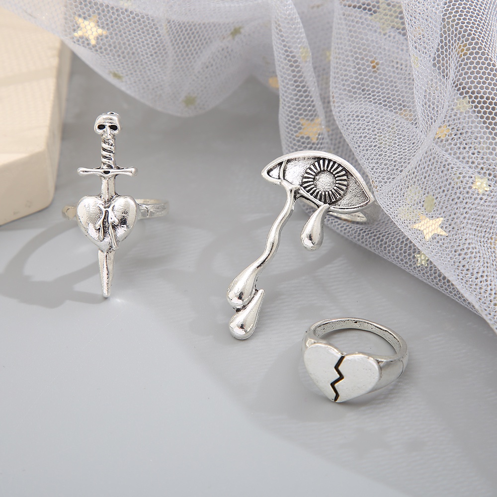 iF YOU Set 3 nhẫn   bạc kiểu trái tim phong cách cổ điển dành cho nữ