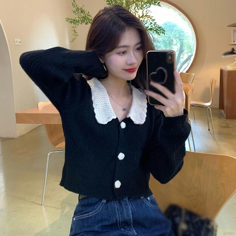 Áo khoác cardigan dệt kim tay dài phối màu phong cách Hàn Quốc thời trang dành cho nữ