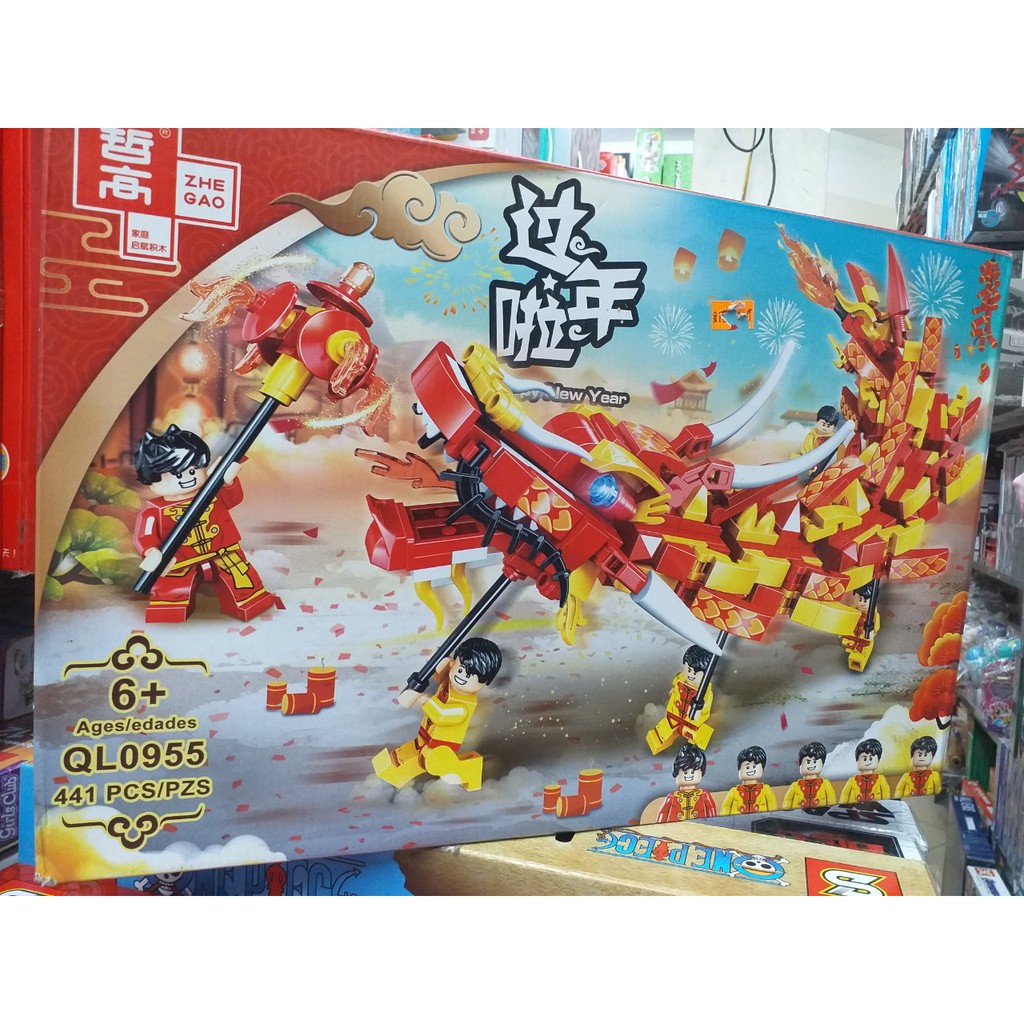 Lego  Zhegao QL 0955 ( Xếp hình đội múa rồng ngày tết 441 mảnh )ảnh thật