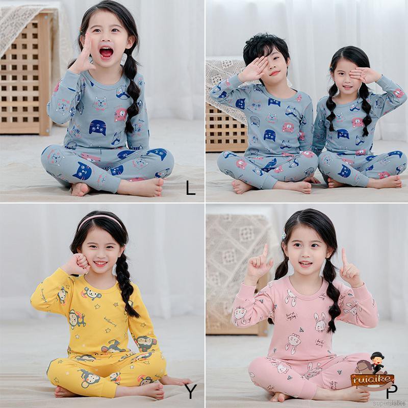 Bộ Đồ Ngủ Pijama Dài Tay Họa Tiết Hoạt Hình Cho Bé Từ 2-8 Tuổi