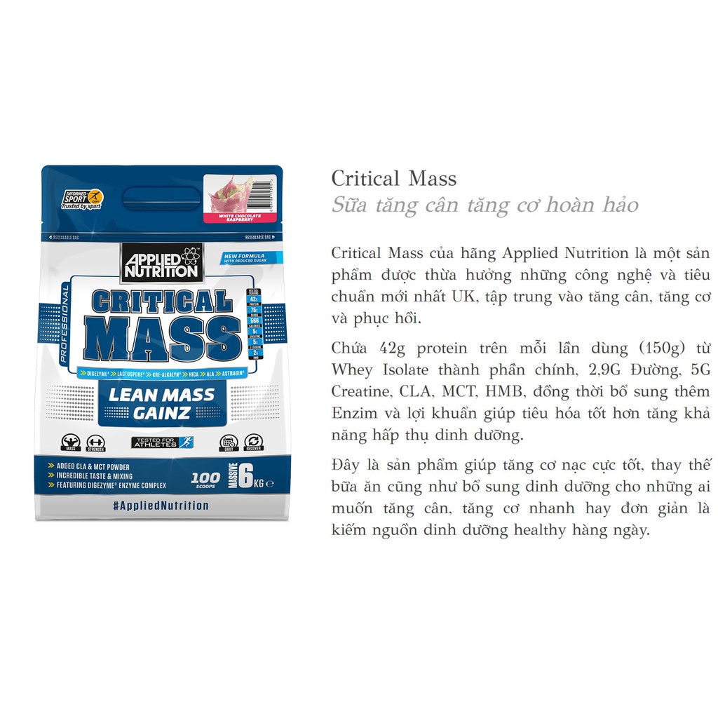 Mass Tăng Cân Critical Mass Applied Nutrition 2,4Kg & Bình Lắc