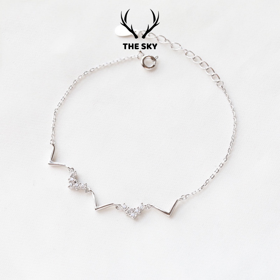 Vòng Tay Nữ Hình Zic Zac Đính Đá Xinh Xắn Cá Tính, Vòng Tay Bạc Hàng Thiết Kế The Sky Hot Trend