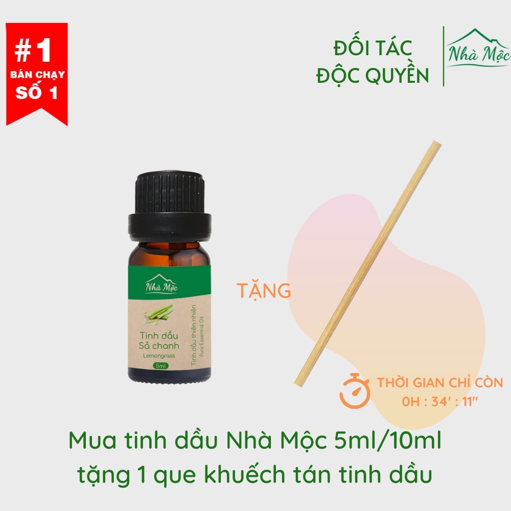 (Tặng que khuếch tán) Tinh dầu Nhà Mộc nguyên chất có kiểm định giúp khử mùi, thư giãn: Tinh dầu Sả Chanh, Tràm Gió