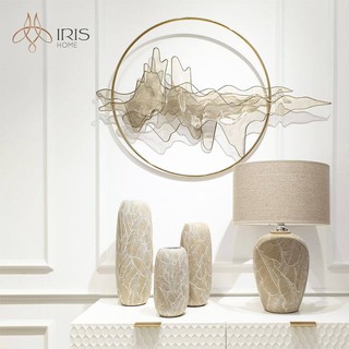 Bộ 3 lọ hoa và Đèn bàn họa tiết vân lá - Bình hoa trang trí - Decor phòng ngủ, phòng khách