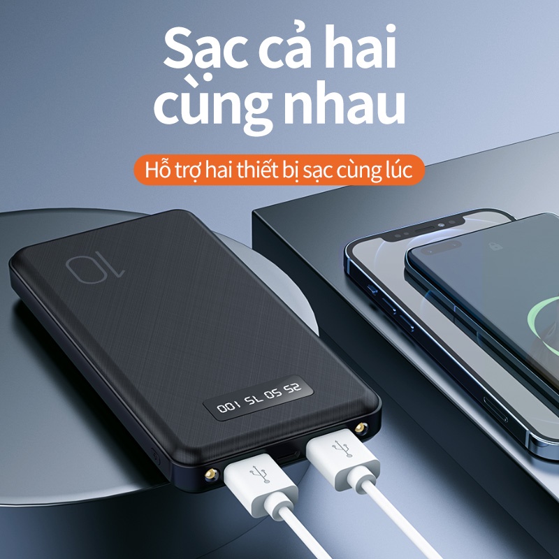 Sạc dự phòng Kivee PH31P 10000mAh 12W màu hồng dễ thương pin dự phòng bảo bành 1 năm siêu bền mini portable