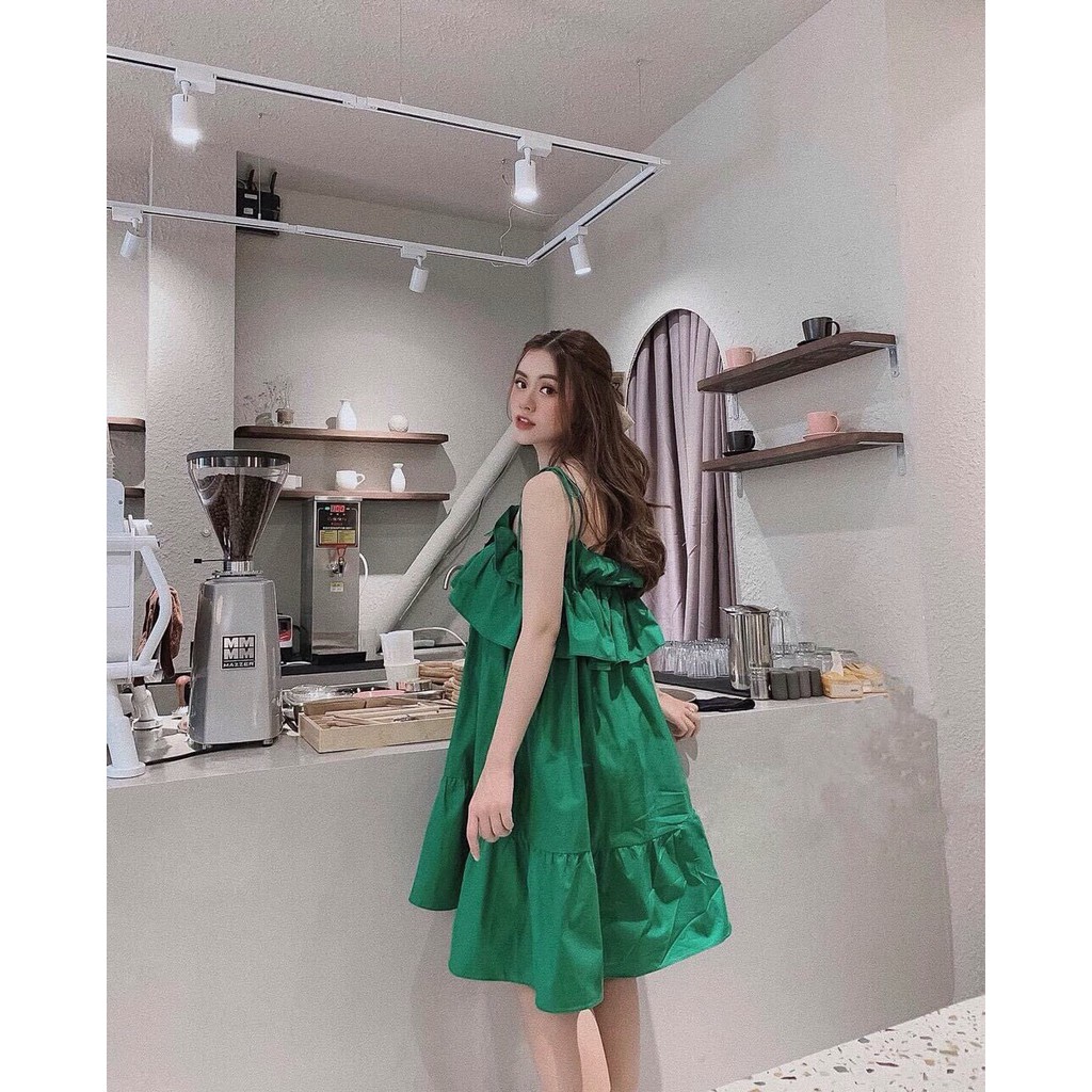 Đầm baby doll hai dây phối bèo xinh xắn Rose Fashion