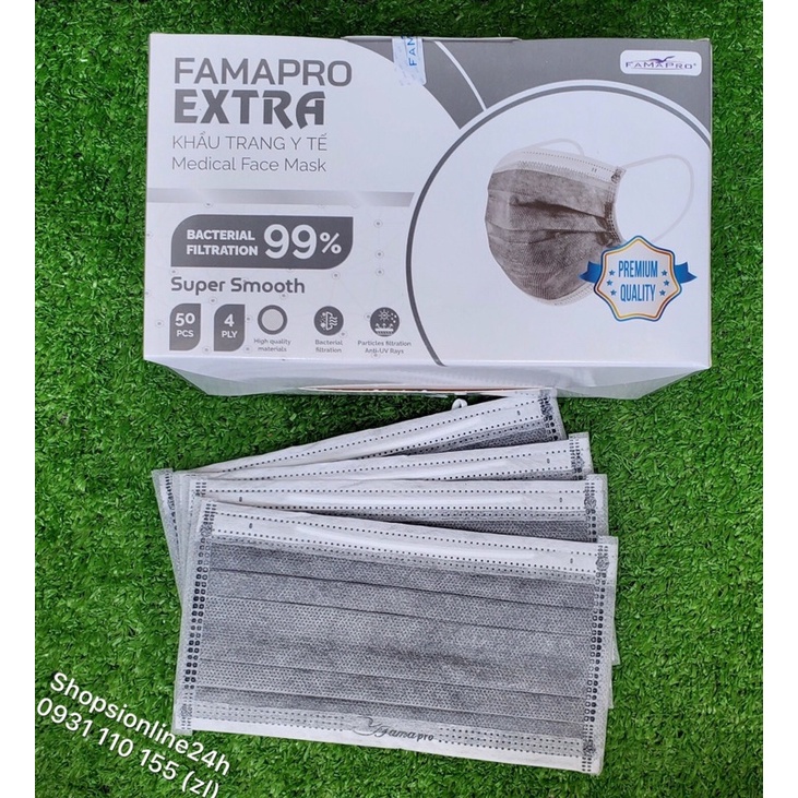 ✅ Hộp 50 cái khẩu trang y tế Famapro Extra kháng khuẩn chính hãng Nam Anh Màu Xám