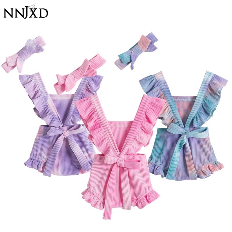 Bộ 2 Áo Liền Thân + Băng Đô NNJXD Thời Trang Mùa Hè Cho Trẻ Sơ Sinh