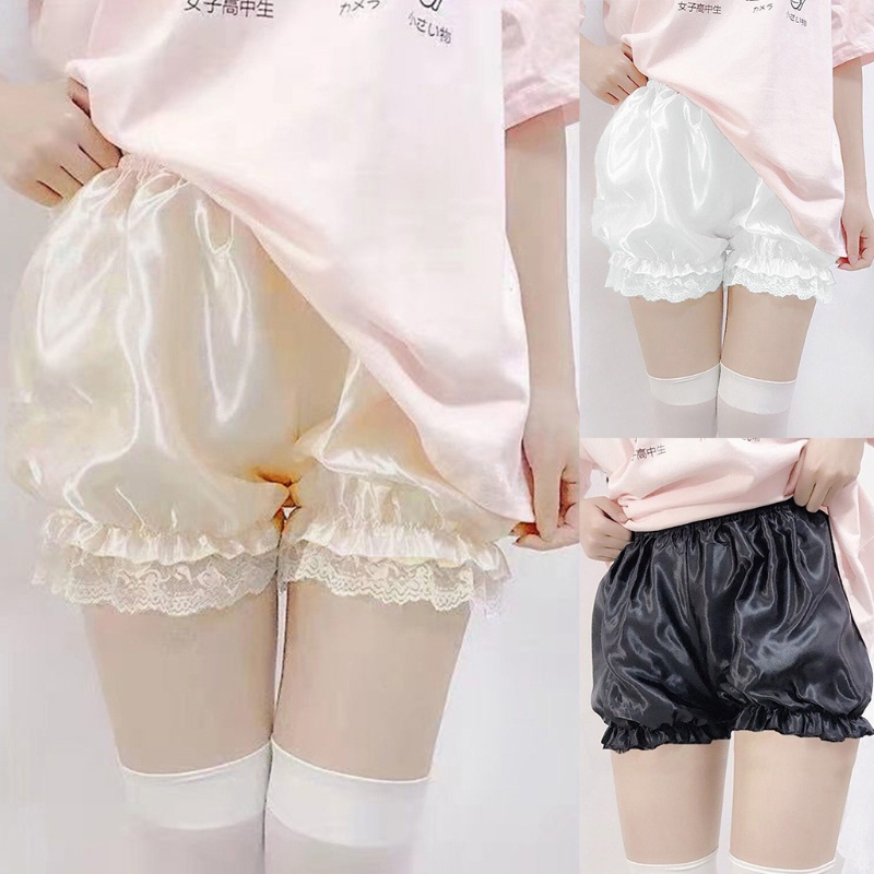 Quần ống rộng kiểu quả bí ngô chất vải lụa satin bóng viền bèo ren phong cách lolita thời trang cho nữ | WebRaoVat - webraovat.net.vn