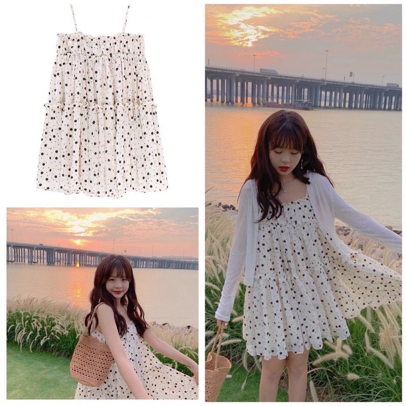 Váy Baby Doll Hoa Nhí Dáng Bồng Siêu Xinh Đi Biển, Đi Chơi,dạo phố