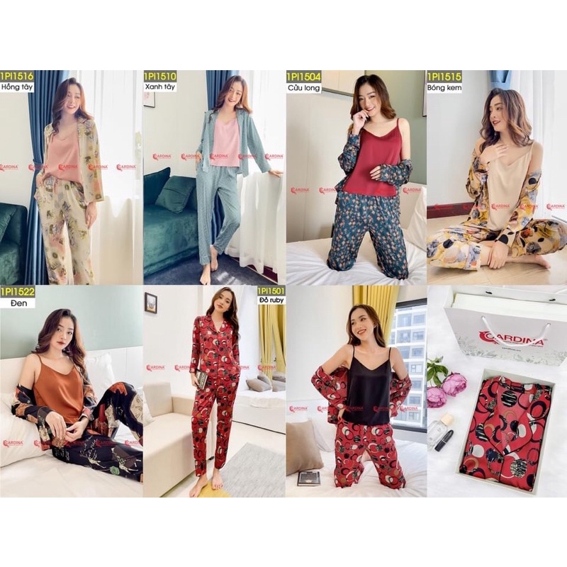 Bộ pijama lụa sattin cao cấp cardina kết hợp áo 2 dây