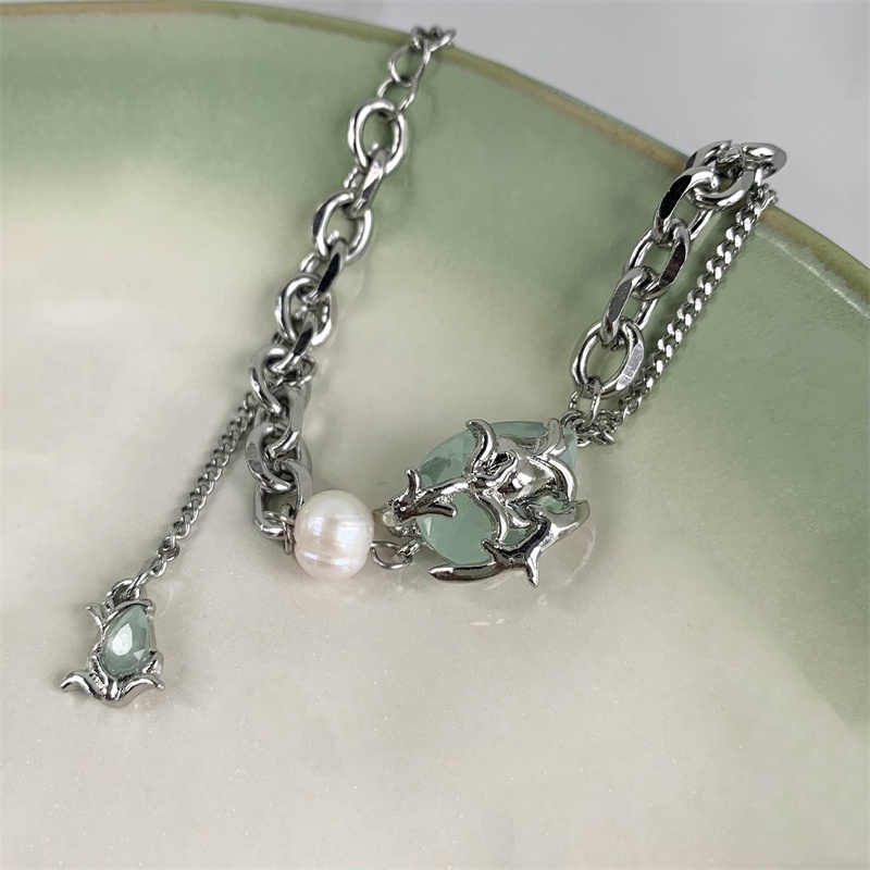 Vòng Tay Đính Hoa Hồng Ngọc Trai Sang Trọng Phong Cách Harajuku