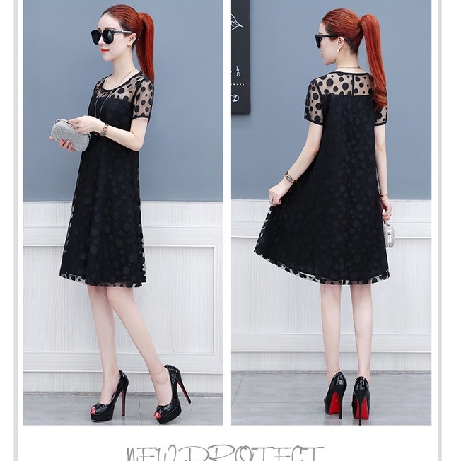 Đầm Dài Phối Ren plus size Phong Cách Hàn Quốc Quyến Rũ