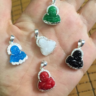 Day chuyền Mặt phật di lặc bạc đẹp đá nhân tạo cao cấp