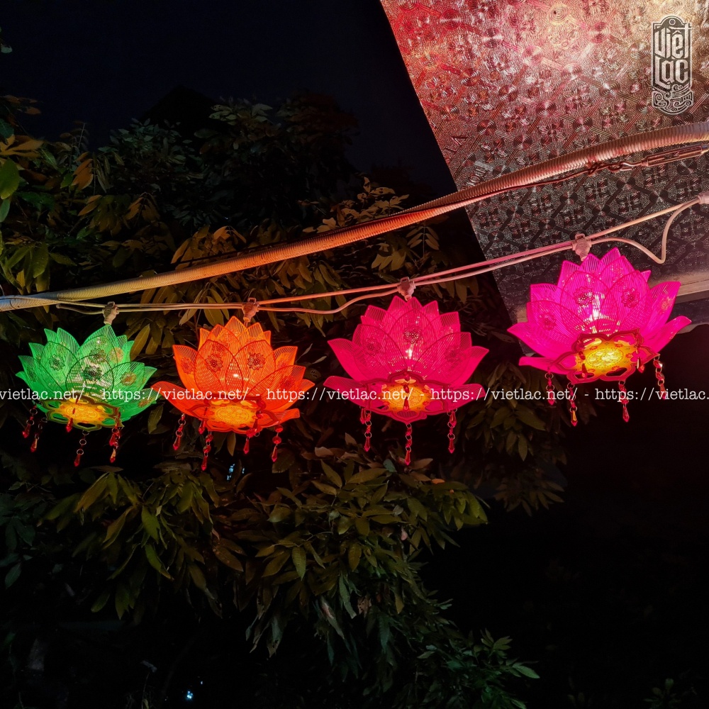 Dây đèn hoa sen treo trang trí đình, chùa, điện dài 4,5m