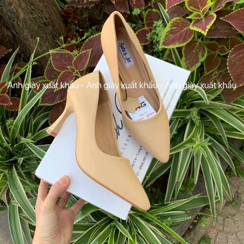 CG48 - Giày sata&amp;jor basic da lì gót nhọn trơn  7p cực êm chân (Ảnh thật, kèm video)