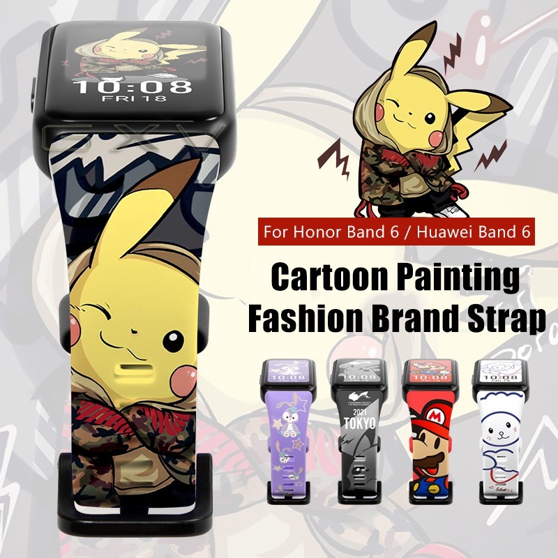 Dây Đeo Điện Thoại Huawei Band 7 In Hình Hoạt Hình Bằng Silicone