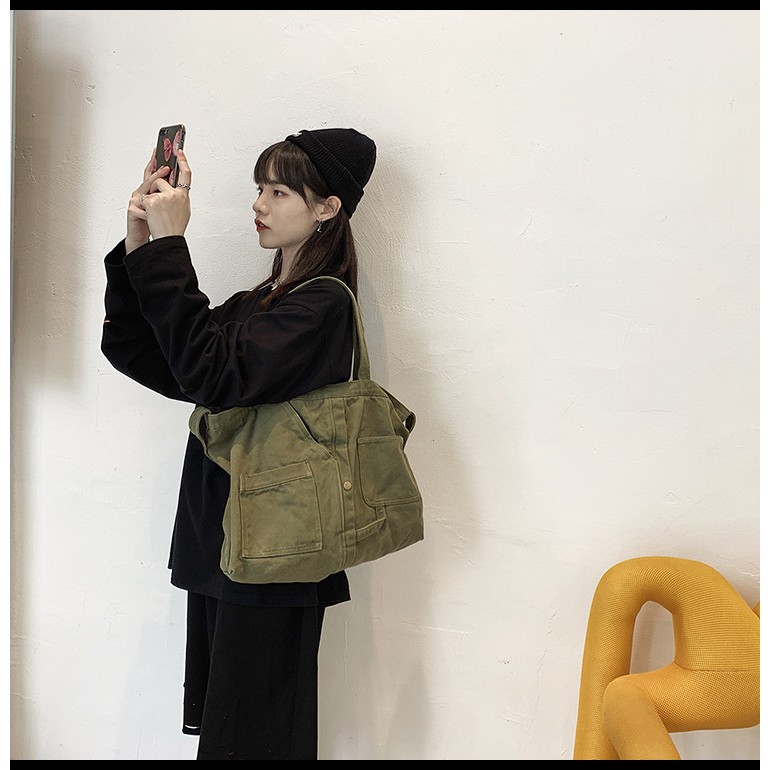 Túi tote/ đeo chéo vải canvas trendy hình túi quần
