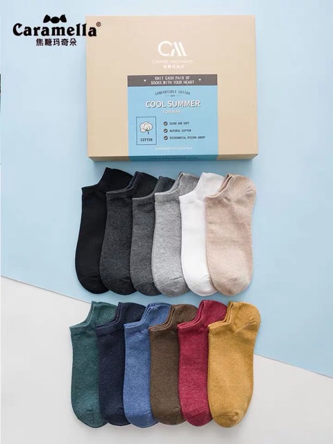 Set Tất cổ ngắn Caramel ⚡ FREESHIP Đơn Từ 250K ⚡ Vớ trơn cổ ngắn nữ làm từ 100% cotton, dày mịn, co dãn thoải mái