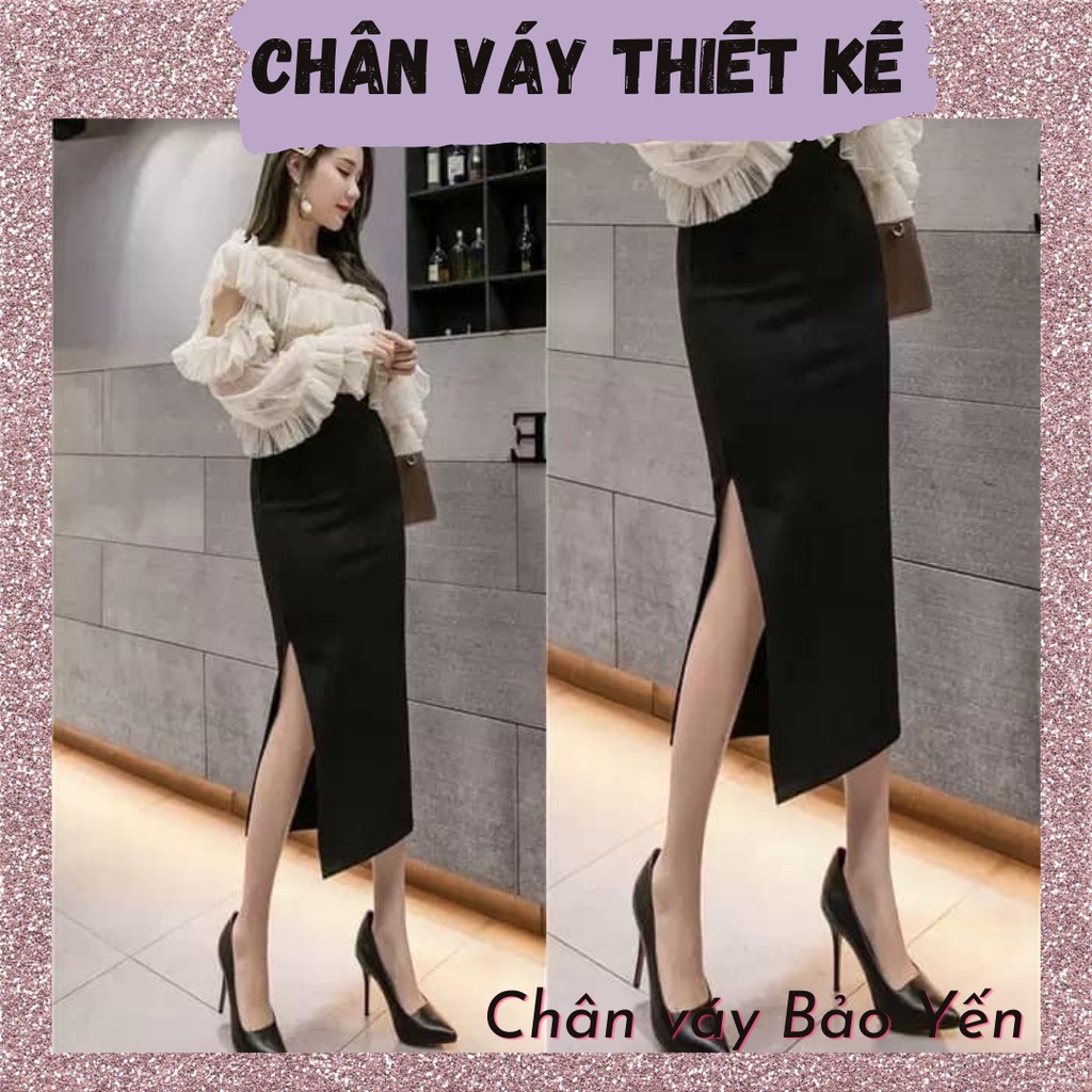 Chân váy dài form bút chì màu đen xẻ sườn(sẵn size) - M70