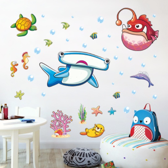 Decal trang trí tường - Cá mập xanh đầu búa