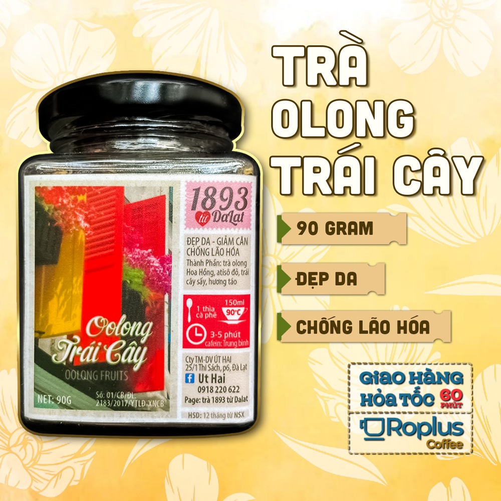 Trà olong Trái Cây sấy khô 1893 từ Đà Lạt hộp thủy tinh cao cấp, trà ô long tốt cho sức khỏe
