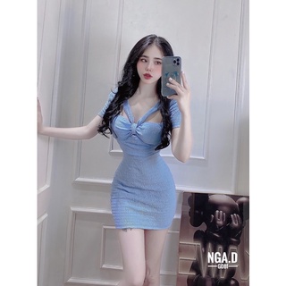 Đầm body nữ dáng ngắn cổ yếm xoắn ngực tôn dáng