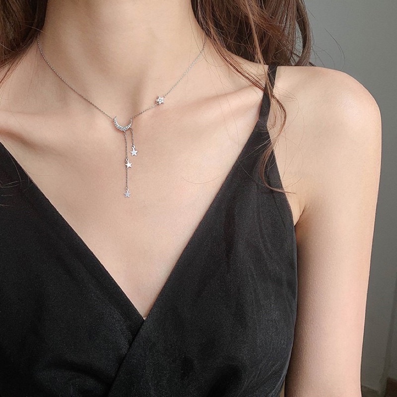 Dây chuyền trăng sao bạc ta cho nữ - Vòng cổ nữ Bạc ta - Vàng Bạc Khải Khải