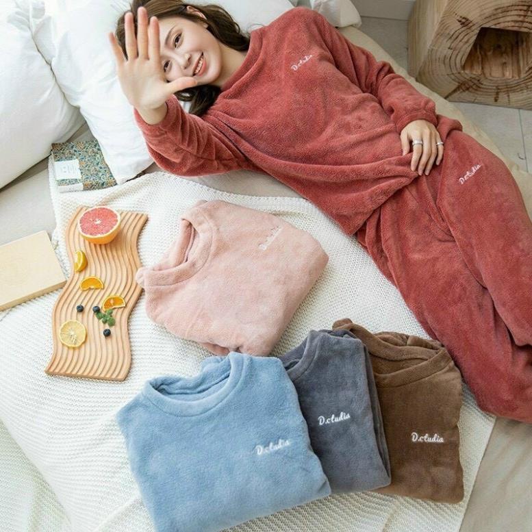 [FREESHIP] Bộ Lông Nhung Thêu Chữ Dtudio Siêu Ấm Có Mũ