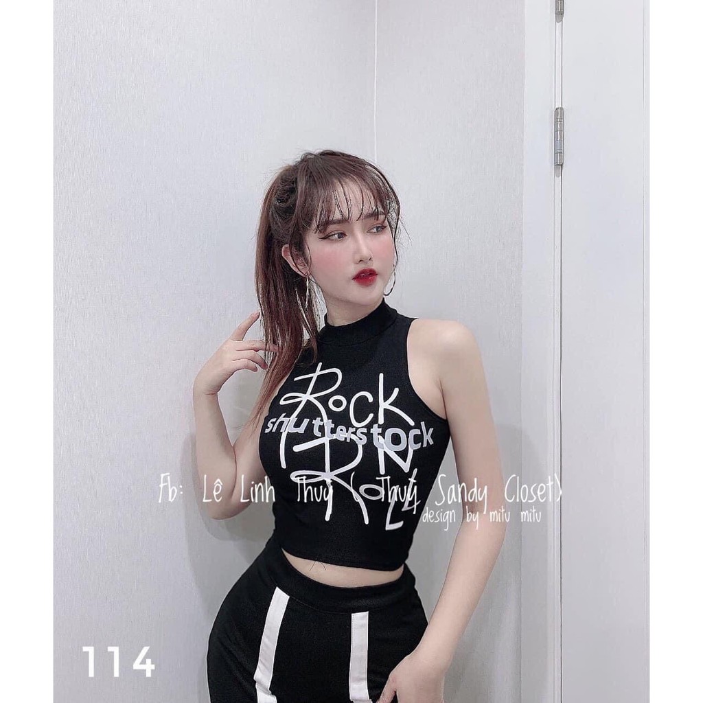 Áo ba lỗ croptop ôm body in chữ rock cực xinh