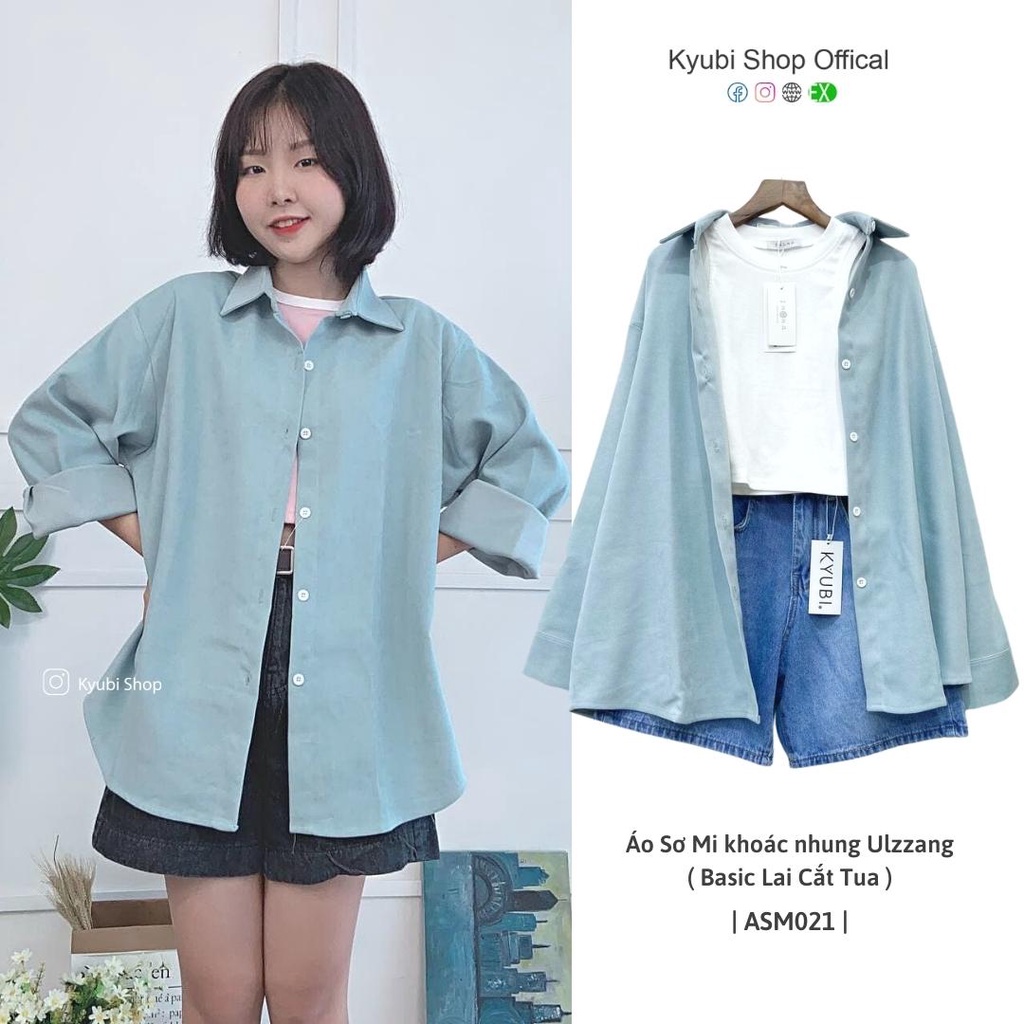 Áo sơ mi nhung khoác KYUBI form rộng phong cách Ulzzang Hàn Quốc - Áo khoác sơ mi nhung ASM021 | BigBuy360 - bigbuy360.vn