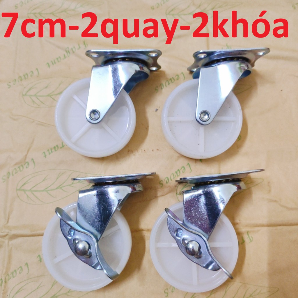 Bộ 4 bánh xe nhựa trắng 7cm, Hàng Việt Nam chất lượng cao