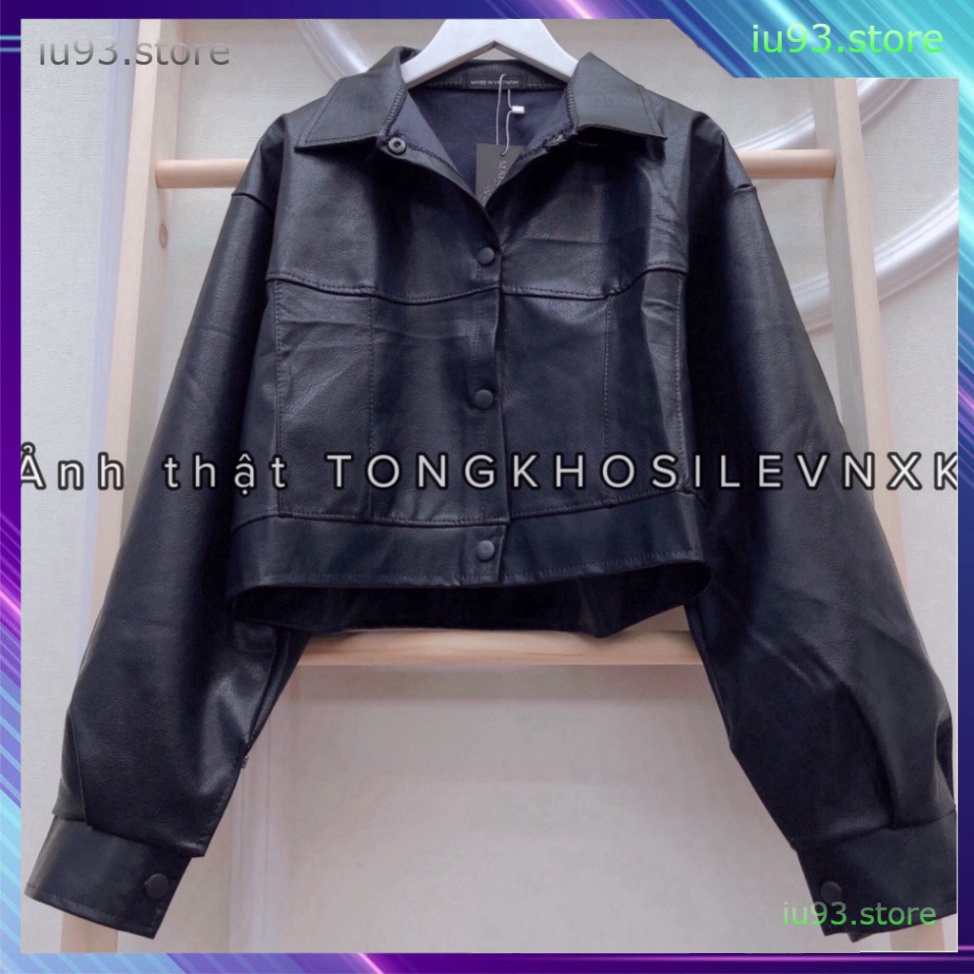 Áo Khoác Da Nữ Dáng Croptop Dài Tay Cúc Bấm - ÁO DA CROPTOP JACKET MÀU ĐEN UNISEX - iu93.store