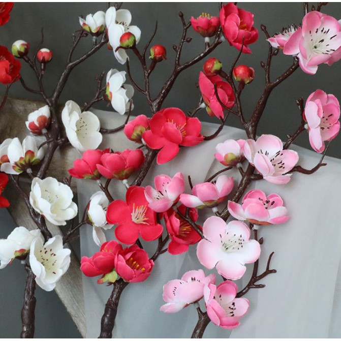 Cành đào giả trang trí nghệ thuật dài 30-60-90-120cm chưng tết, trang trí chụp ảnh