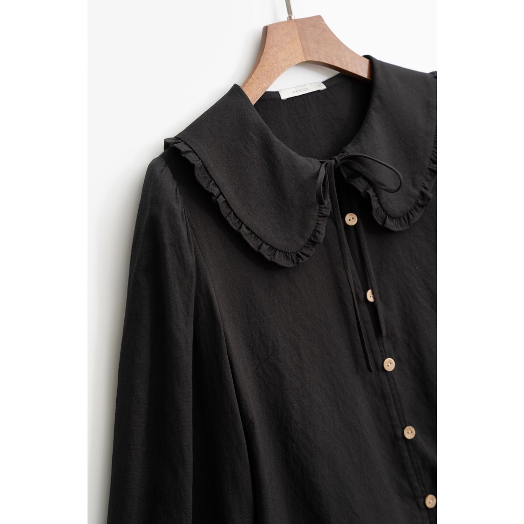 Áo sơ mi đen dài tay nữ MADELEN dáng cổ sen nơ buộc | BigBuy360 - bigbuy360.vn