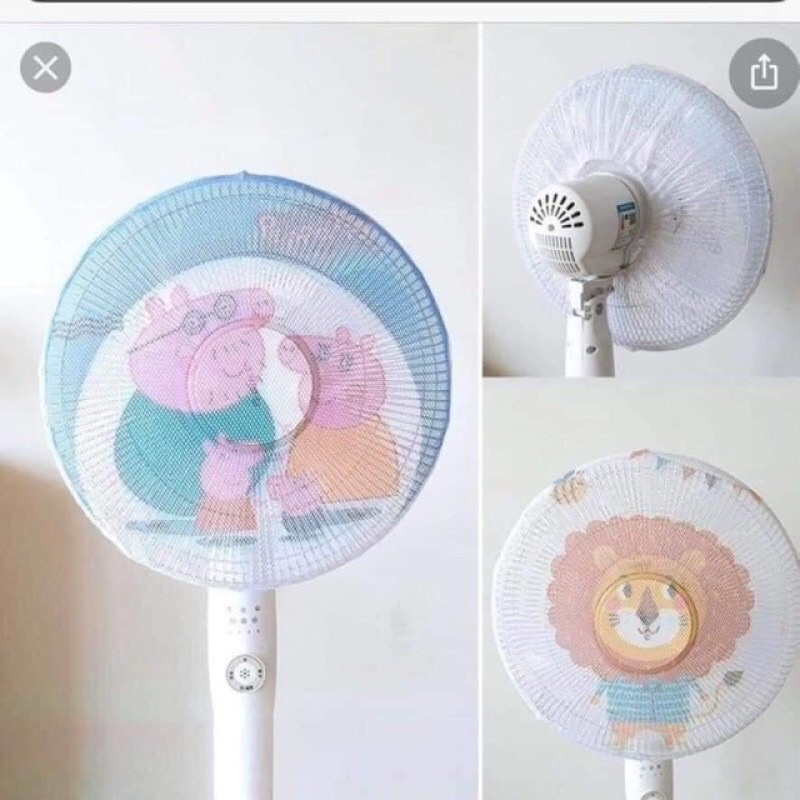 Lưới bọc quạt an toàn cho bé có dây rút - hình cute ngẫu nhiên