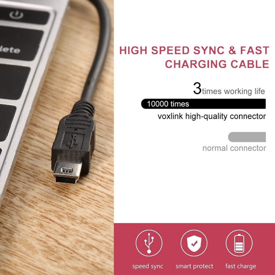Ele】Cáp Sạc 80cm Cổng Usb 2.0 A Sang Mini B 5-pin Tốc Độ Cao Tiện Dụng
