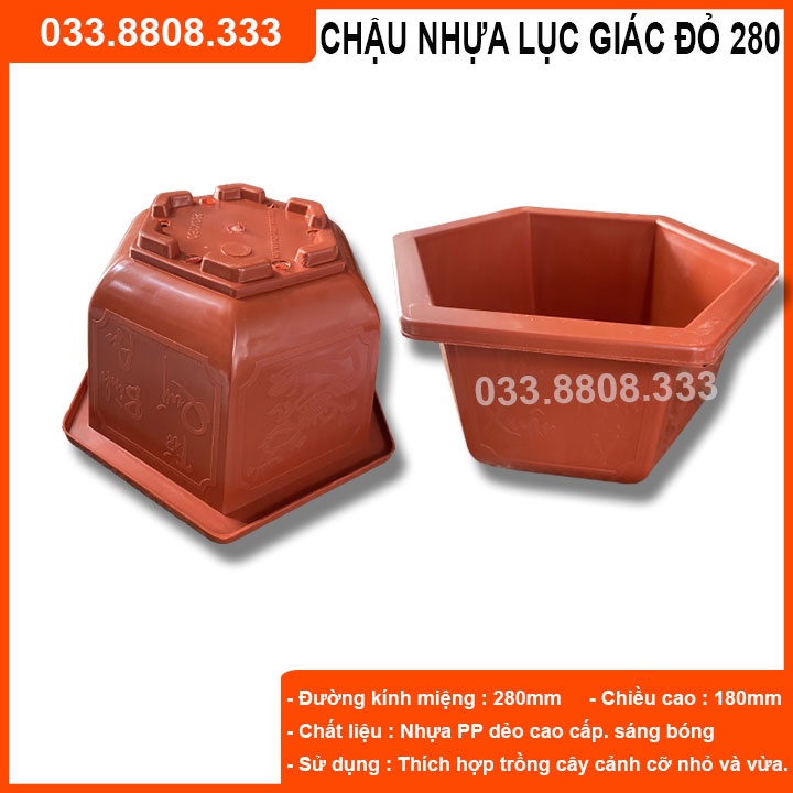 10 CHẬU NHỰA LỤC GIÁC ĐỎ 280X180 - CHẬU TRỒNG CÂY GIÁ RẺ