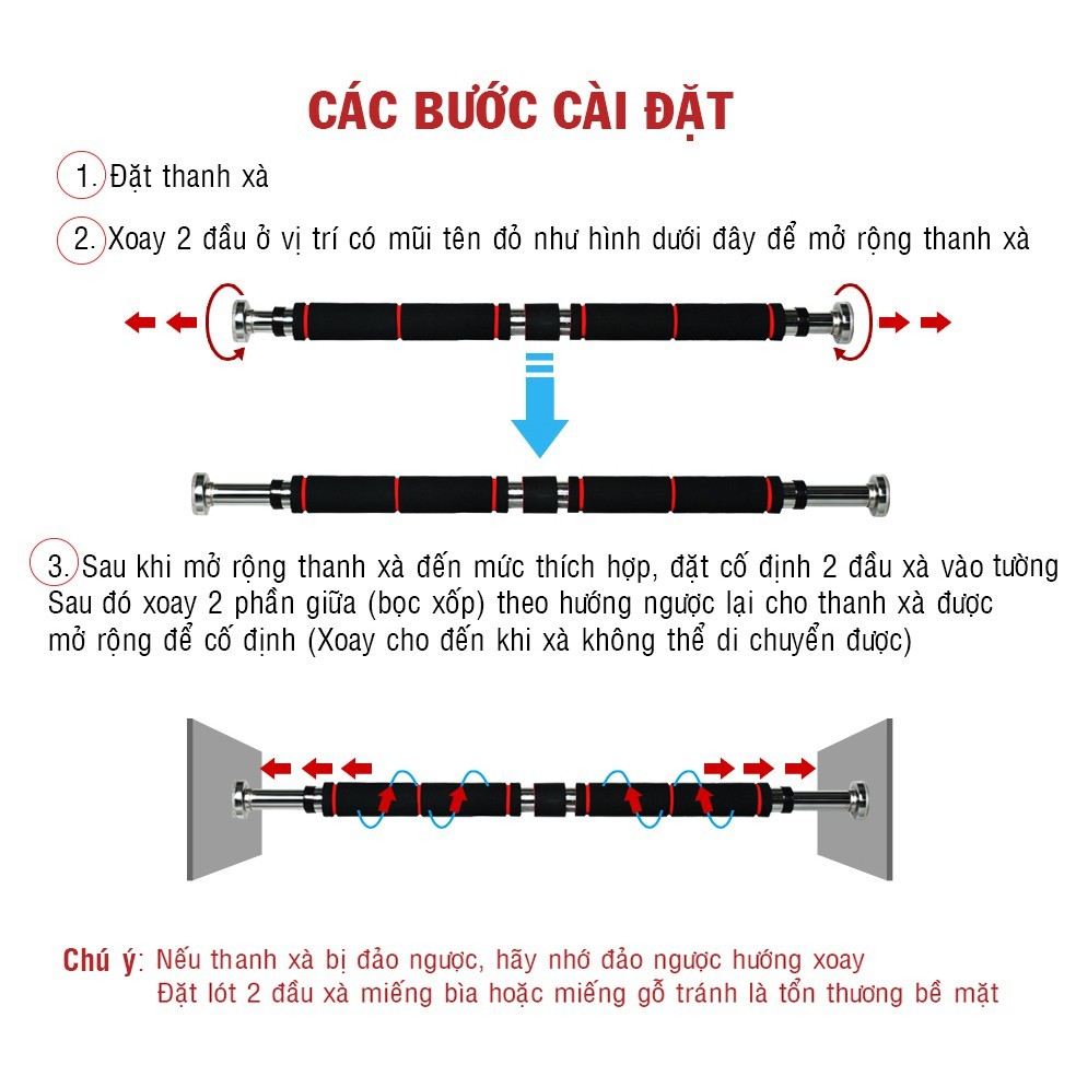 Xà Đơn Treo Tường Gắn Cửa Đa Năng Dễ Điều Chỉnh 60-100cm, 80-130cm (LOẠI XỊN)