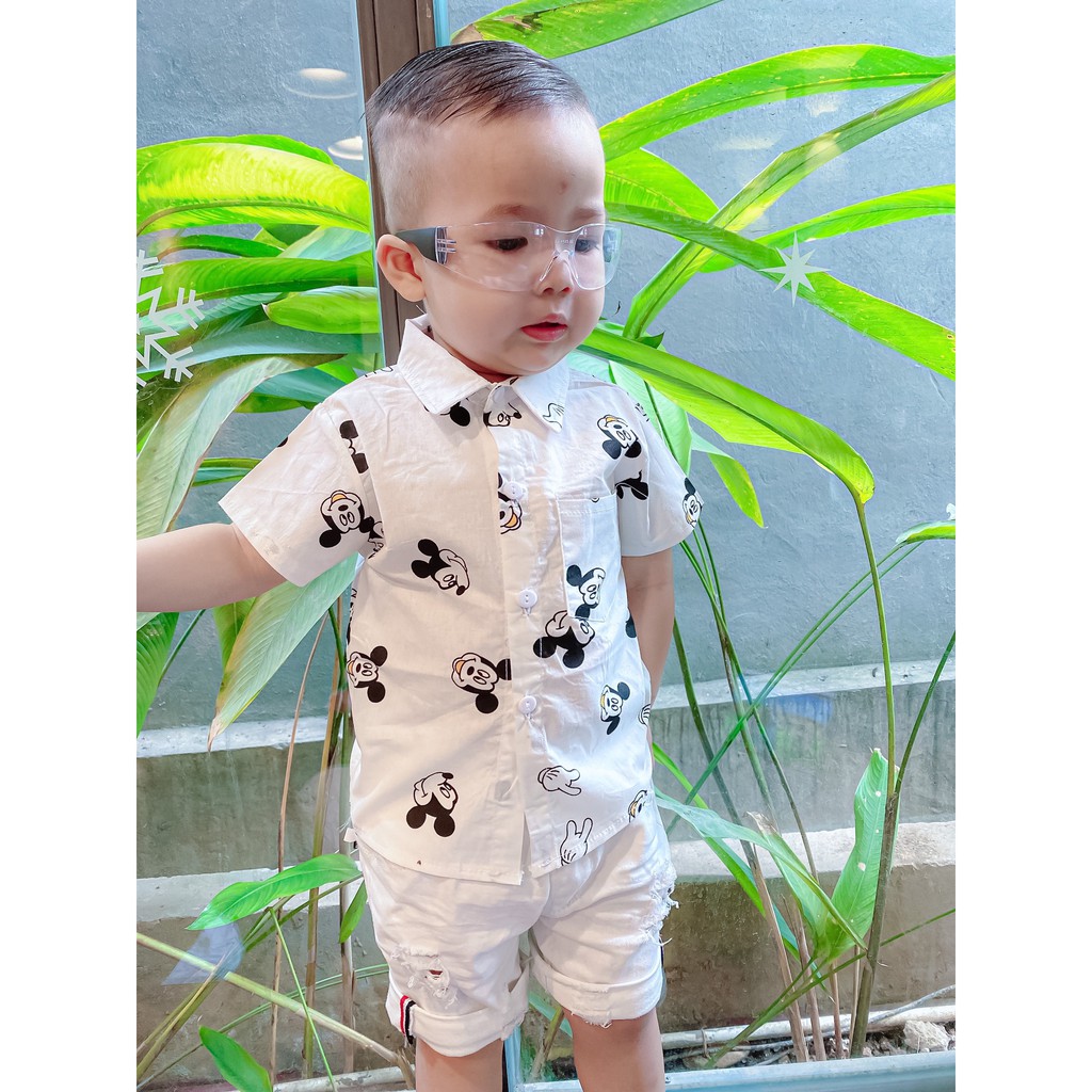 Áo Sơ Mi Cho Bé Trai Họa Tiết Mickey Phân Loại Cộc Tay Đủ Size 8-17Kg V352 - NamKidShop