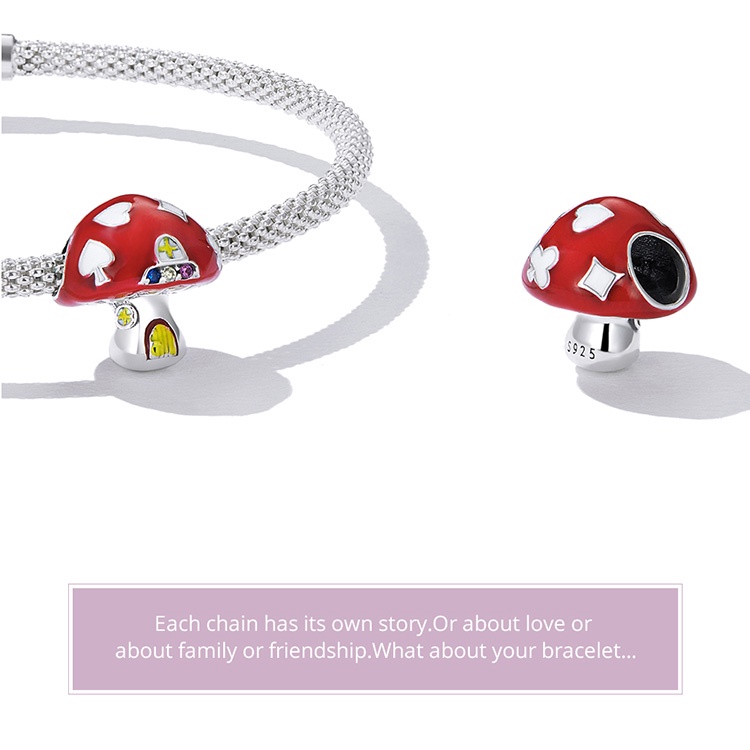 Mặt phụ kiện Bamoer bạc 925 hình ngôi nhà nấm đính đá zircon nhiều màu độc đáo cho nữ