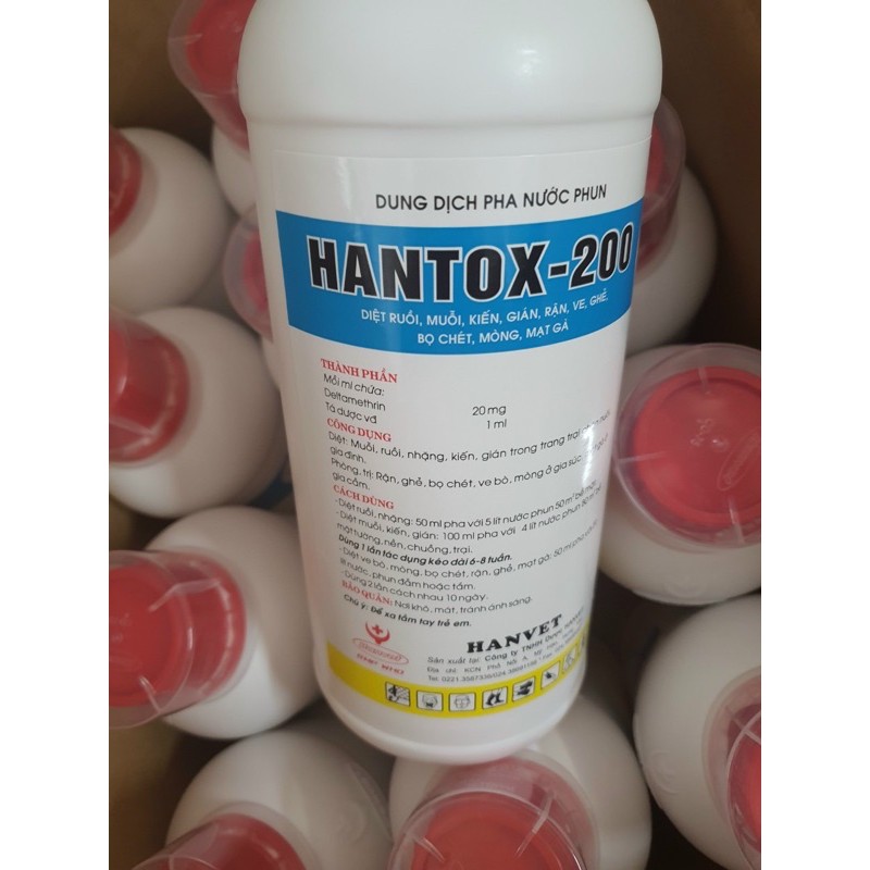 Hantox-200 - diệt ruồi; muỗi, kiến, gián, rận, ve, ghẻ, bọ chét, mòng, mạt gà - loại 1 lít