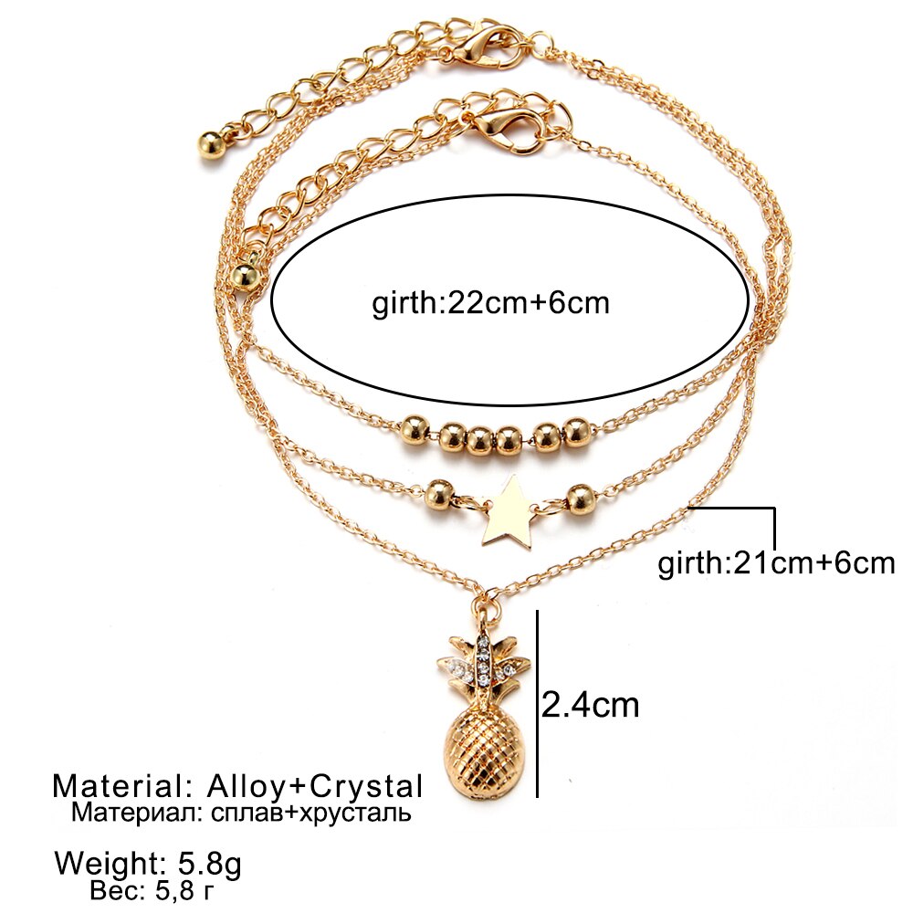 [Mã FAMAYFA giảm 10K đơn 50K] Lắc chân nhiều lớp màu vàng phối mặt hình ngôi sao năm cánh và quả dứa thời trang | BigBuy360 - bigbuy360.vn