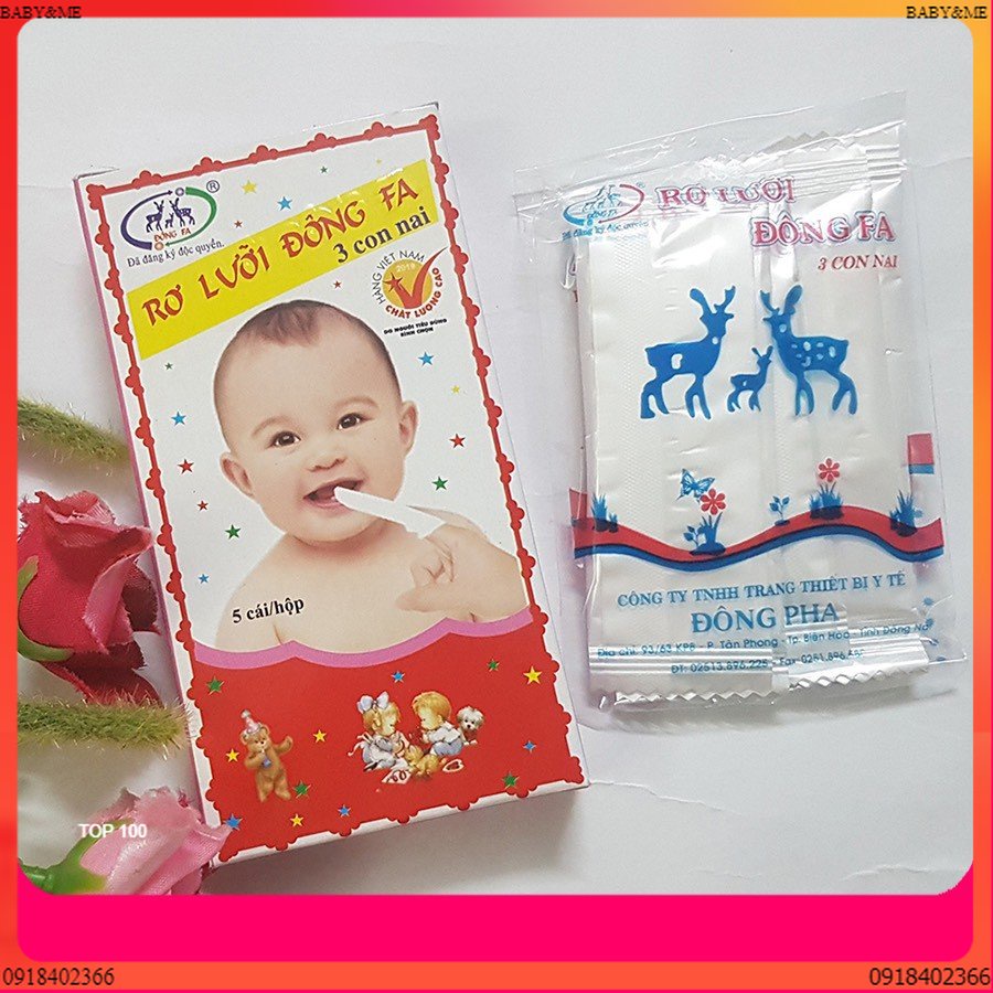 Gạc Đông Fa 3 con nai vệ sinh răng miệng cho bé, Rơ lưỡi sơ sinh. Hộp 5 cái